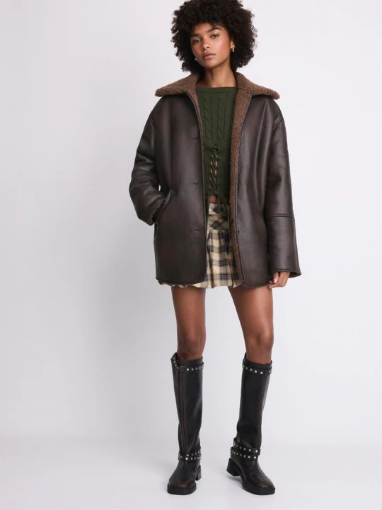 Obrázek produktu Stradivarius Oversize Bunda S Oboustranným Efektem A Knoflíky Brown
