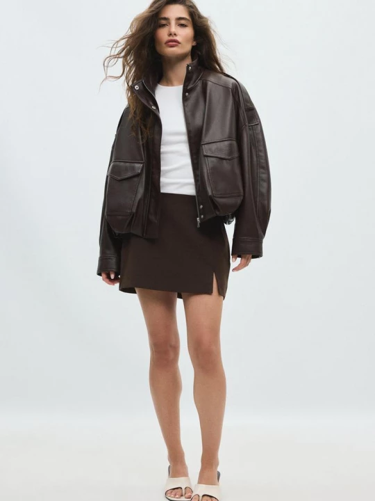 Obrázek produktu Stradivarius Oversize Bunda Z Imitace Kůže Brown