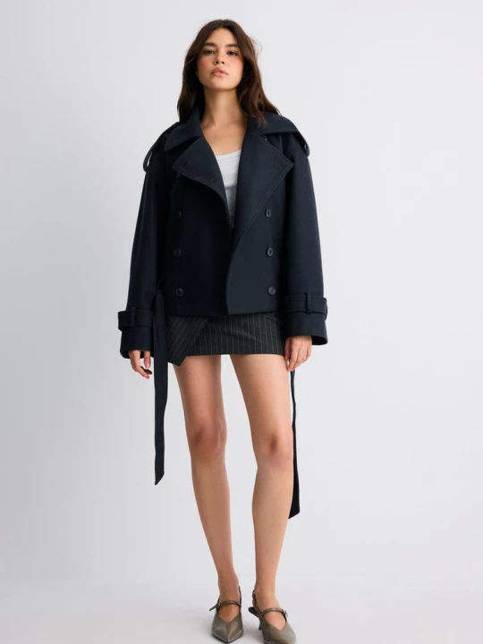 Obrázek produktu Stradivarius Trenčkot Oversize Jemný Na Dotek Dark Blue