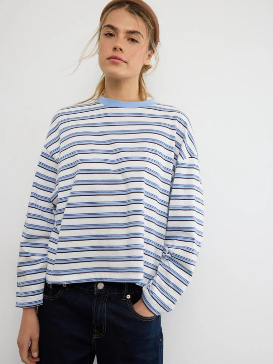 Obrázek produktu Stradivarius Oversize Tričko S Dlouhým Rukávem A Pruhy Royal Blue