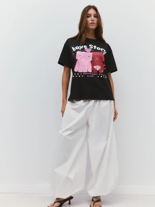 Obrázek produktu Stradivarius Oversize Tričko S Potiskem Black