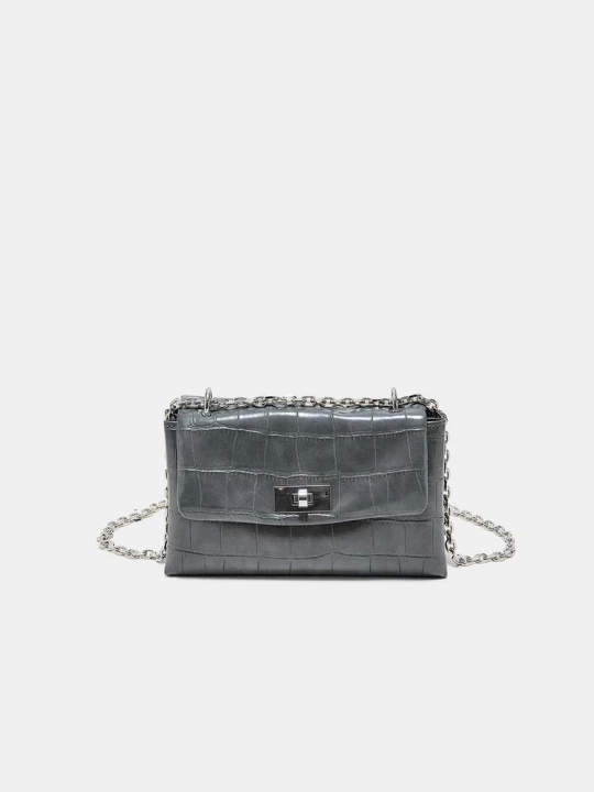 Obrázek produktu Stradivarius Pevná Kabelka Přes Rameno S Krokodýlím Efektem Dark Grey