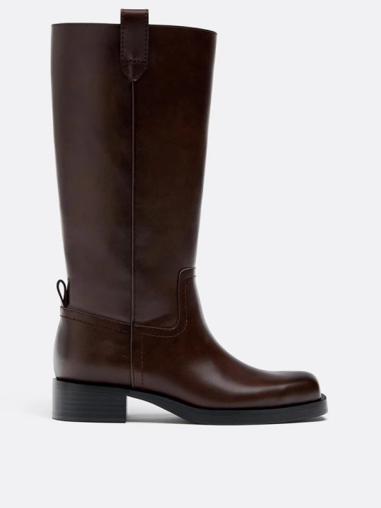 Obrázek produktu Stradivarius Ploché Kozačky Z Imitace Kůže Hnědá