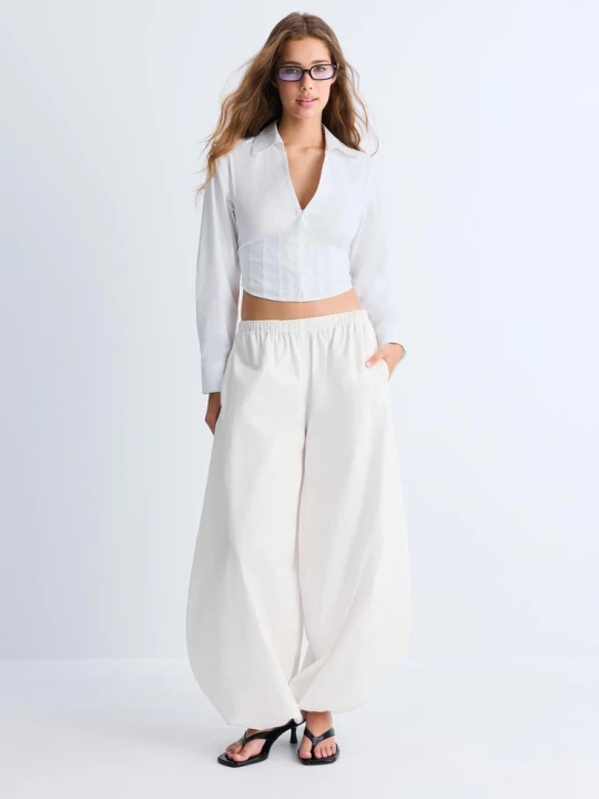 Obrázek produktu Stradivarius Popelínová Košile Korzetového Stylu White