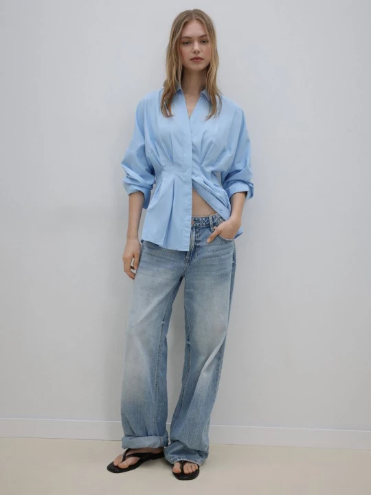 Obrázek produktu Stradivarius Popelínová Košile Se Sklady Sky Blue