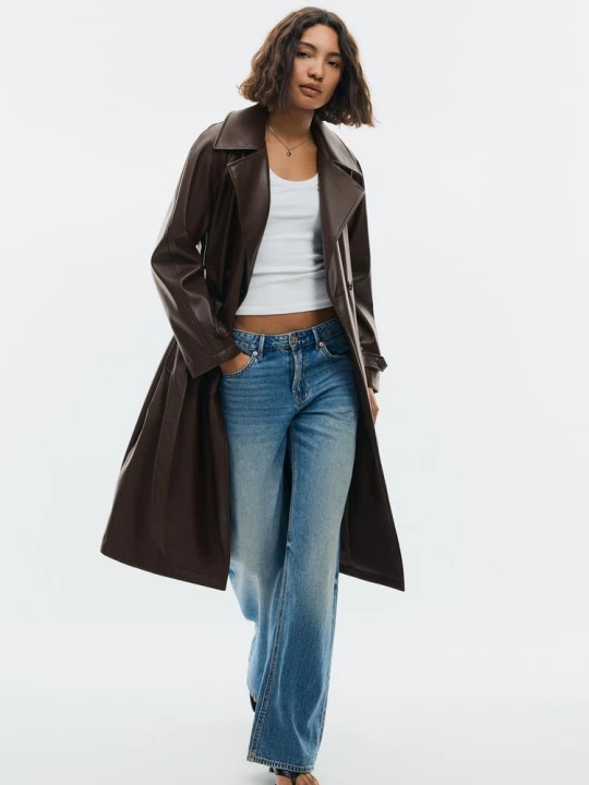 Obrázek produktu Stradivarius Prodloužený Trenčkot Koženého Vzhledu Brown