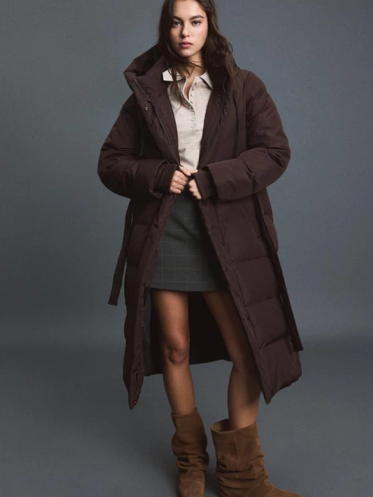 Obrázek produktu Stradivarius Prošívaný Kabát Opaskem Brown