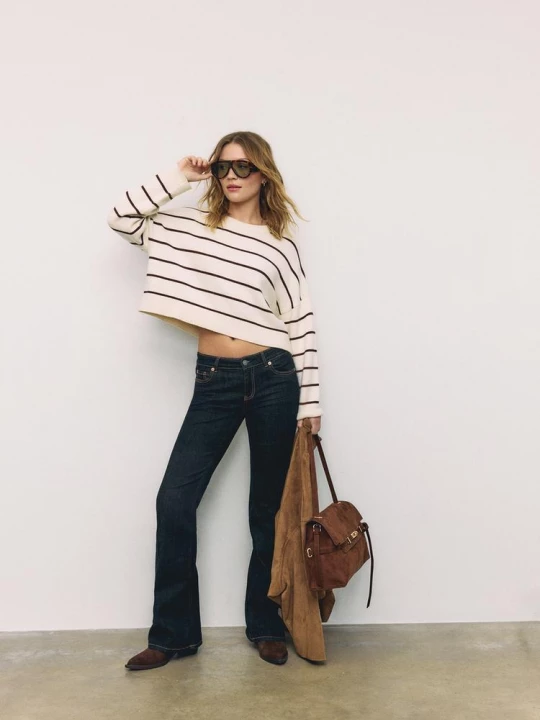 Obrázek produktu Stradivarius Proužkovaný Úpletový Svetr Cropped Vanilla