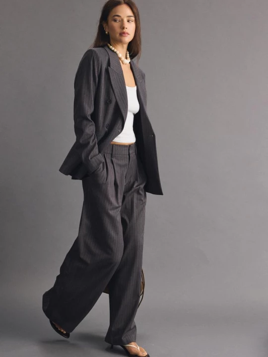 Obrázek produktu Stradivarius Pruhované Kalhoty Wide Leg Grey