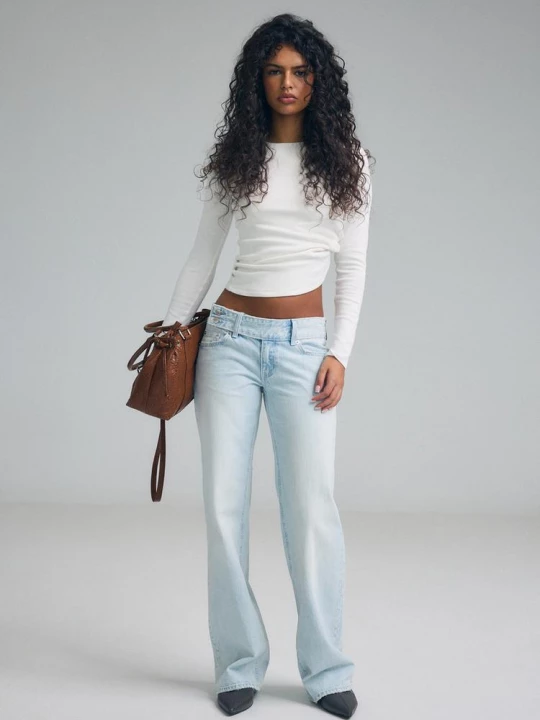 Obrázek produktu Stradivarius Rovné Džíny Low Waist S Kladívkovým Pasem Modrý Denim