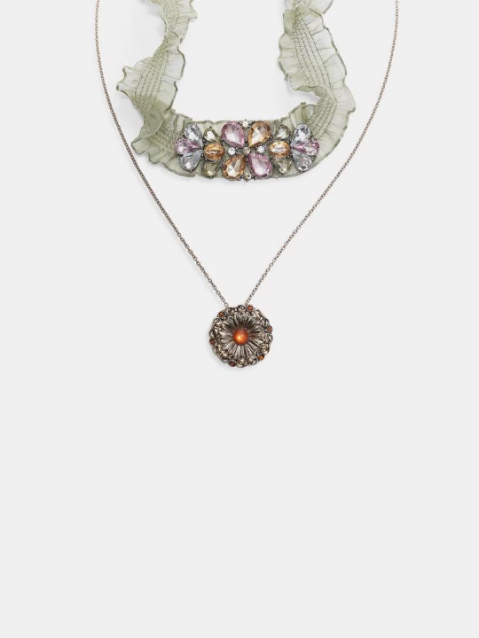 Obrázek produktu Stradivarius Sada 2 Látkových Choker Náhrdelníků Khaki