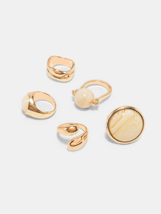 Obrázek produktu Stradivarius Sada 5 Prstenů S Korálky Gold