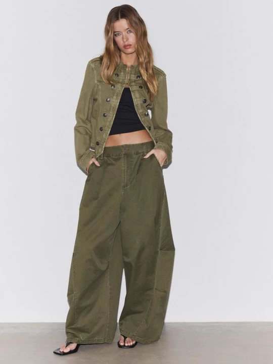 Obrázek produktu Stradivarius Keprové Sako S Knoflíky Khaki