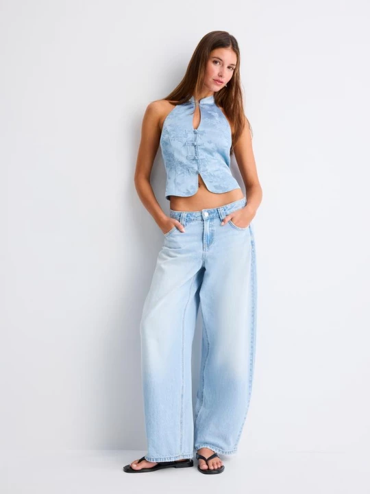 Obrázek produktu Stradivarius Saténový Top S Výšivkou Qipao Sky Blue