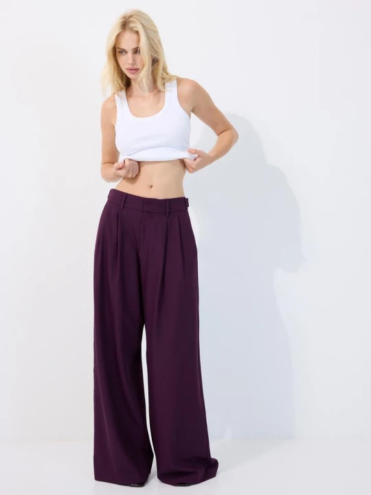Obrázek produktu Stradivarius Společenské Široké Kalhoty S Nastavitelnými Knoflíky Purple