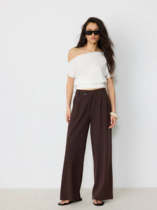 Obrázek produktu Stradivarius Slavnostní Kalhoty Casual Fit S Překříženým Pasem Brown