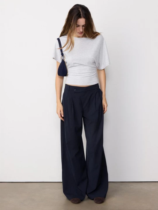 Obrázek produktu Stradivarius Slavnostní Kalhoty Casual Fit S Překříženým Pasem Navy Blue