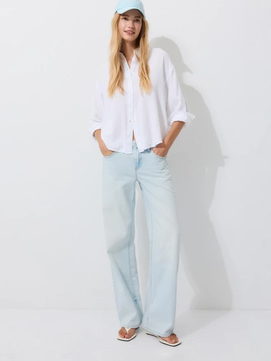Obrázek produktu Stradivarius Splývavá Košile Lněným Efektem White