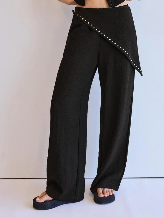 Obrázek produktu Stradivarius Splývavé Kalhoty S Šátkem Black