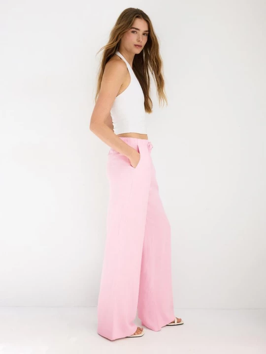 Obrázek produktu Stradivarius Splývavé Kalhoty Se Vzhledem Lnu Pastel Pink