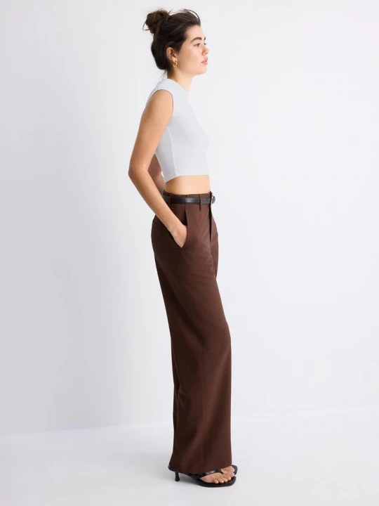 Obrázek produktu Stradivarius Splývavé Slavnostní Kalhoty Straight Fit S Páskem Brown