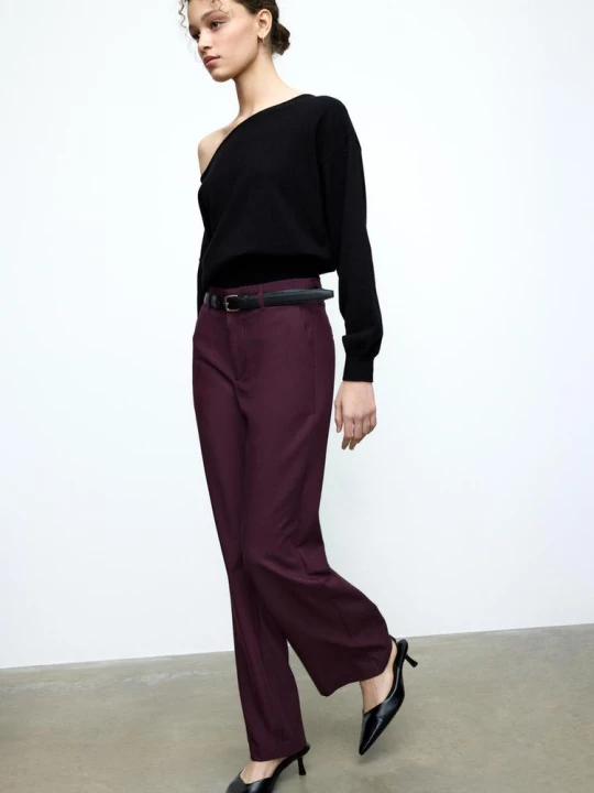 Obrázek produktu Stradivarius Splývavé Slavnostní Kalhoty Straight Fit S Páskem Purple
