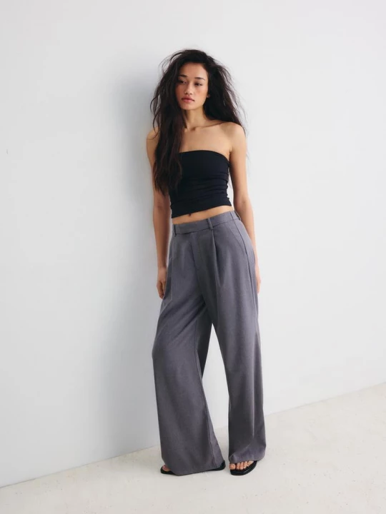 Obrázek produktu Stradivarius Společenské Kalhoty Široké Nohavice Dark Grey