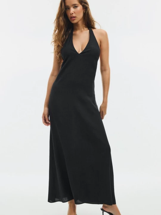 Obrázek produktu Stradivarius Texturované Midi Šaty S Halter Výstřihem Black