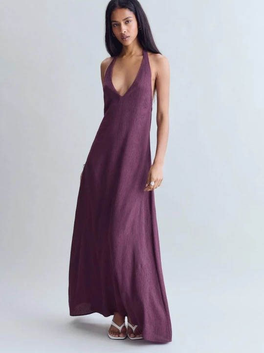 Obrázek produktu Stradivarius Texturované Midi Šaty S Halter Výstřihem Purple