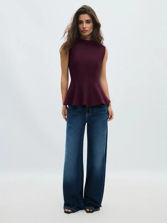 Obrázek produktu Stradivarius Top Bez Rukávů Peplum Volánem A Stojáčkem Purple