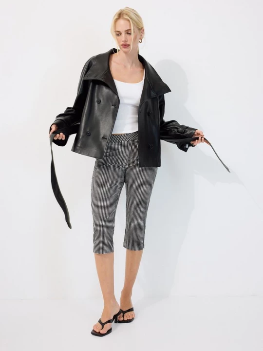 Obrázek produktu Stradivarius Trenčkot Z Imitace Kůže S Vysokým Límcem Black