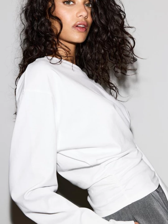 Obrázek produktu Stradivarius Tričko S Dlouhým Rukávem A Řasením White
