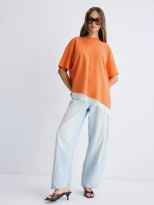 Obrázek produktu Stradivarius Tričko S Krátkým Rukávem A Krajkou Orange