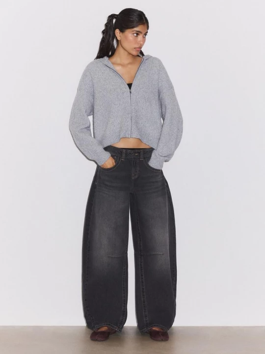 Obrázek produktu Stradivarius Úpletový Kardigan Na Zip S Kapucí Grey Melange