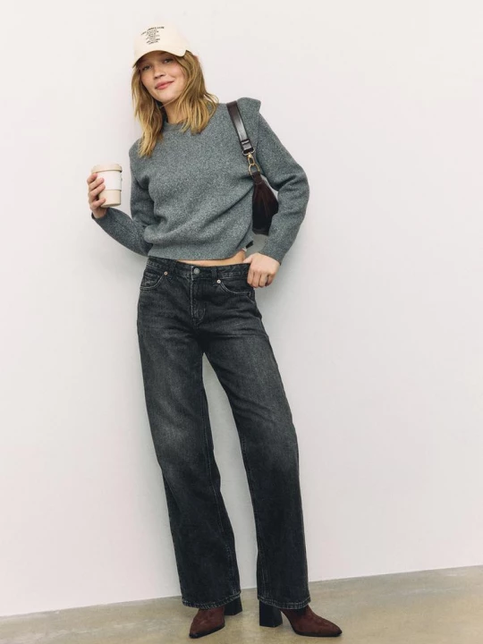 Obrázek produktu Stradivarius Úpletový Svetr S Ramenními Vycpávkami Dark Grey