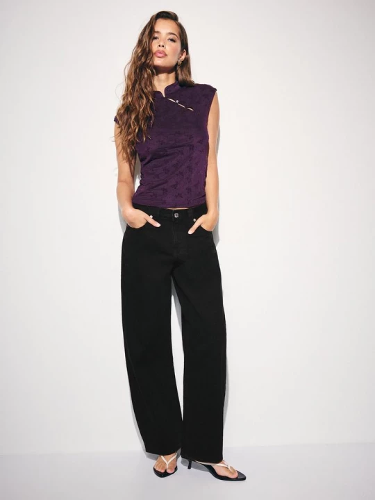 Obrázek produktu Stradivarius Vločkované Tričko Se Stojáčkem Purple
