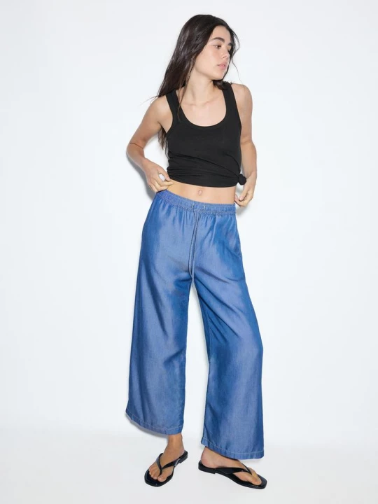 Obrázek produktu Stradivarius Volné Džínové Kalhoty Culottes Středně Modrá