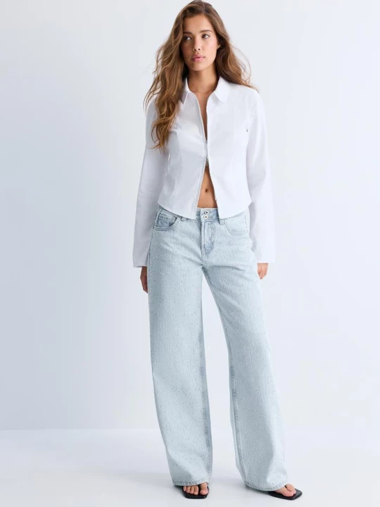 Obrázek produktu Stradivarius Vypasovaná Košile Dvojitým Zipem Z Bengálínu White