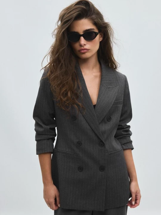 Obrázek produktu Stradivarius Vypasované Pruhované Sako Na Knoflíky Grey