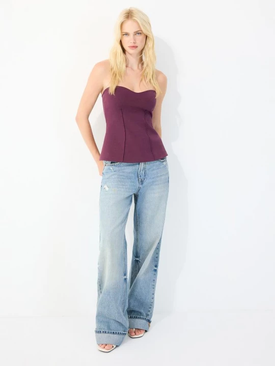 Obrázek produktu Stradivarius Vypasovaný Bandeau Top Se Srdíčkovým Výstřihem Purple