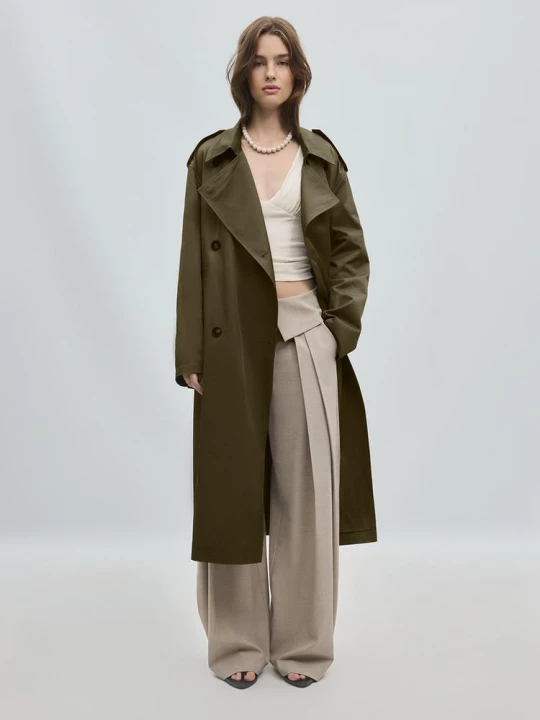 Obrázek produktu Stradivarius Základní Dlouhý Trenčkot Khaki