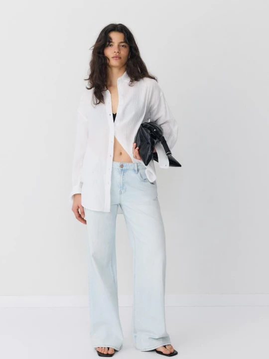 Obrázek produktu Stradivarius Základní Košile Z Dvojité Látky White
