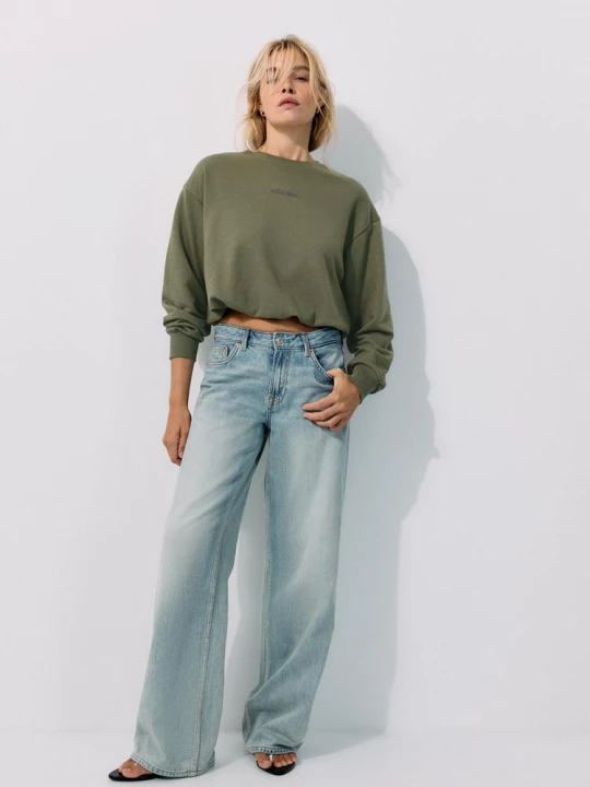 Obrázek produktu Stradivarius Zkrácená Mikina Balónovým Efektem Khaki