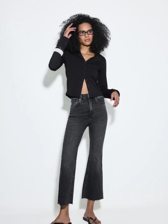 Obrázek produktu Stradivarius D78 Džíny Cropped Flare Tmavě Černá