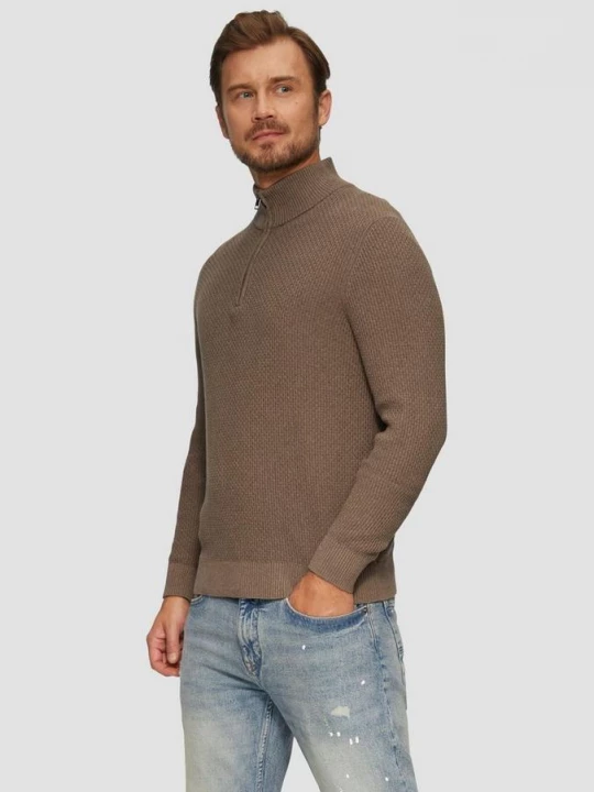 Obrázek produktu Strukturovaný pletený pulovr s krátkým límcem na zip s.Oliver hnědá
