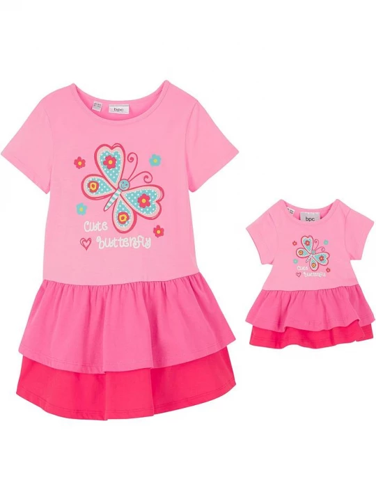 Obrázek produktu Sukienka t-shirtowa + sukienka dla lalki (2 części), z czystej bawełny organicznej BonPrix różowy