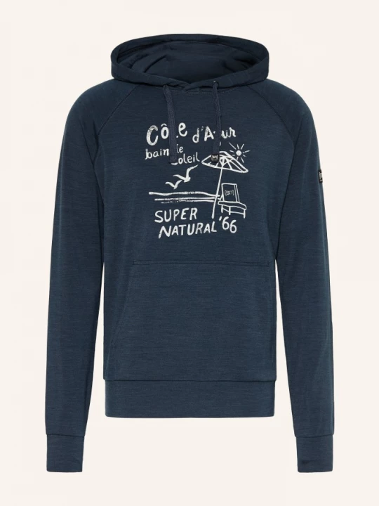 Obrázek produktu Super.Natural Mikina S Kapucí Cote D'azur S Merino Vlnou tmavě modrá / bílá