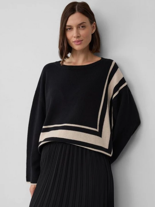 Obrázek produktu Svetr volného střihu ze směsi vlny s pruhovanými detaily s.Oliver černá