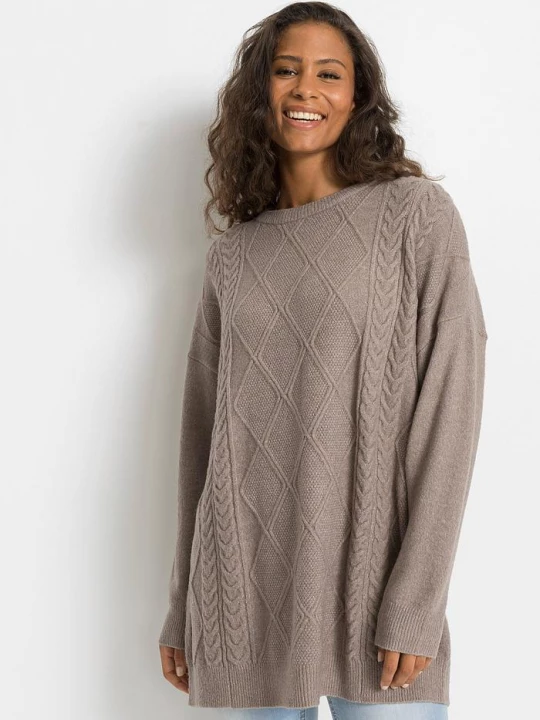 Obrázek produktu Sweter oversize w warkocze BonPrix brązowy