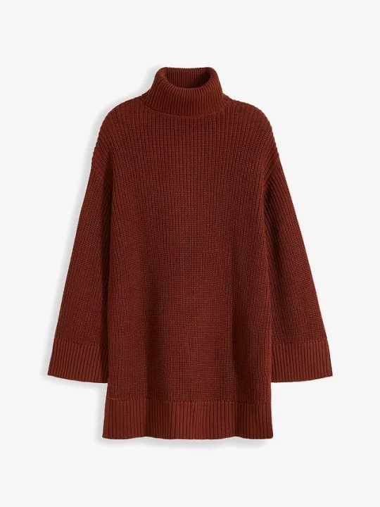 Obrázek produktu Sweter oversize z golfem z mieszanki bawełny BonPrix brązowy